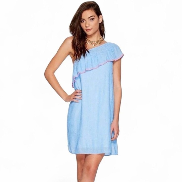Lilly Pulitzer Blue One Shoulder Ruffled Dress, Women’s Small - Picture 1 of 9